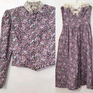 Gunne Sax 1980's Vintage Floral 2 Piece Dress Sz 7 Jessica McClintock